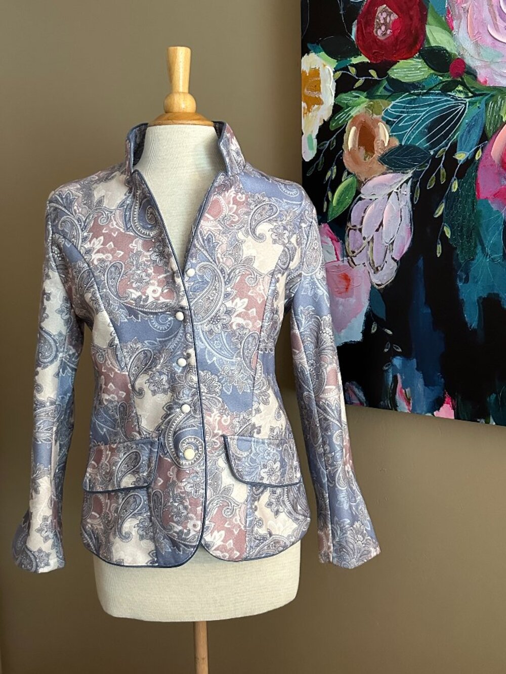 Paisley Print Tailored Blazer Jacket Boho Chic Cottagecore Small